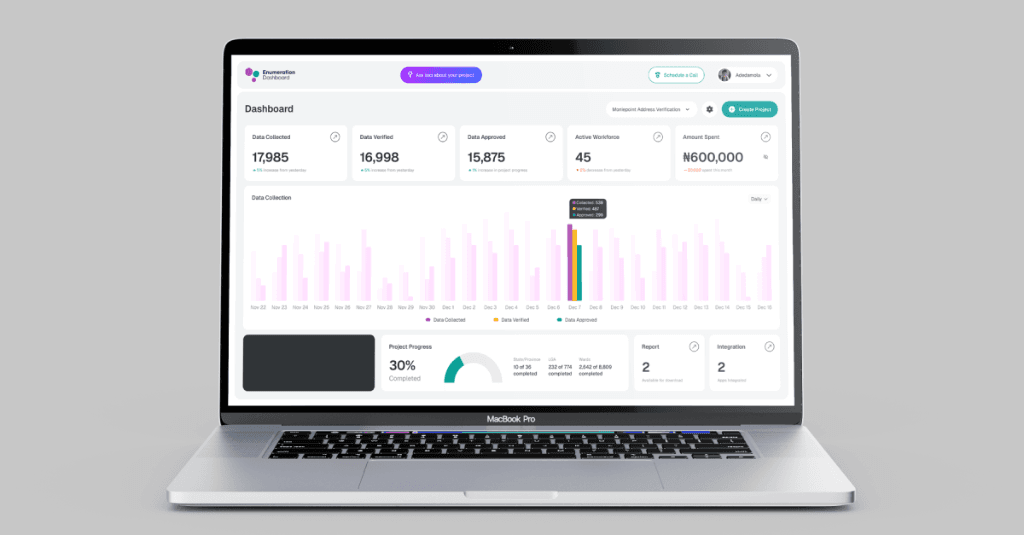 Enumeration Business Portal dashboard